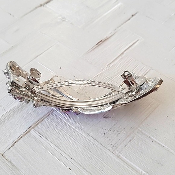 Rhinestone and Metal Floral Hair Clip Pink Green Orange 4" - For Parts Only - Picture 6 of 6